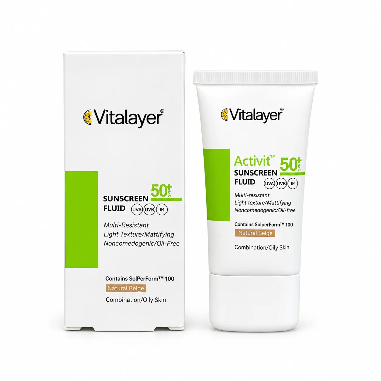 فلوئید ضد آفتاب رنگی  بژ طبیعی ویتالیر مدل SPF 50